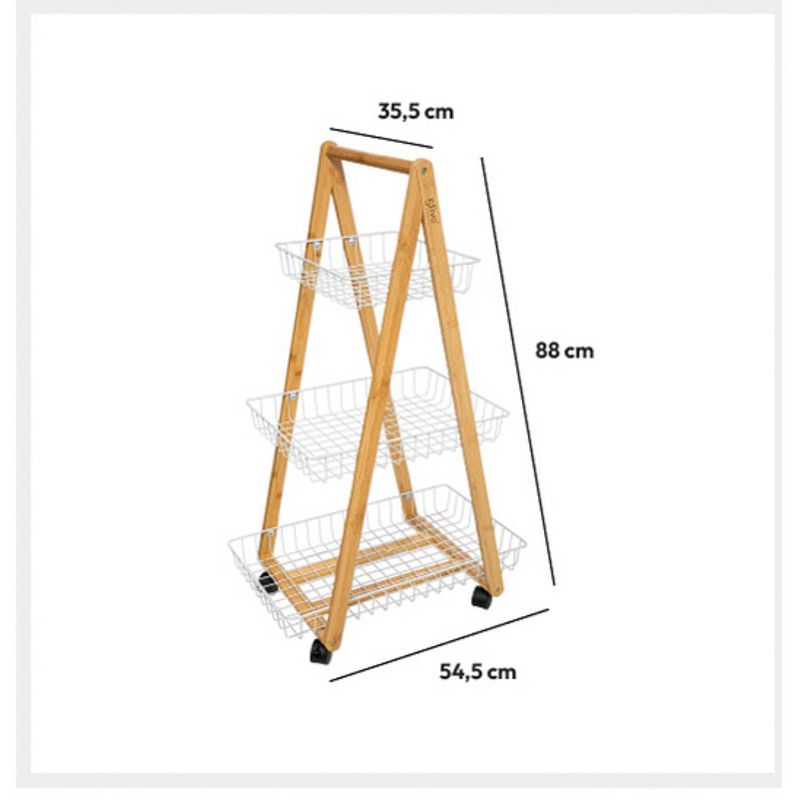 Foto van Keukentrolley bamboe 3-laags 54,5 x 35.5 x 88 cm - opberg trolley