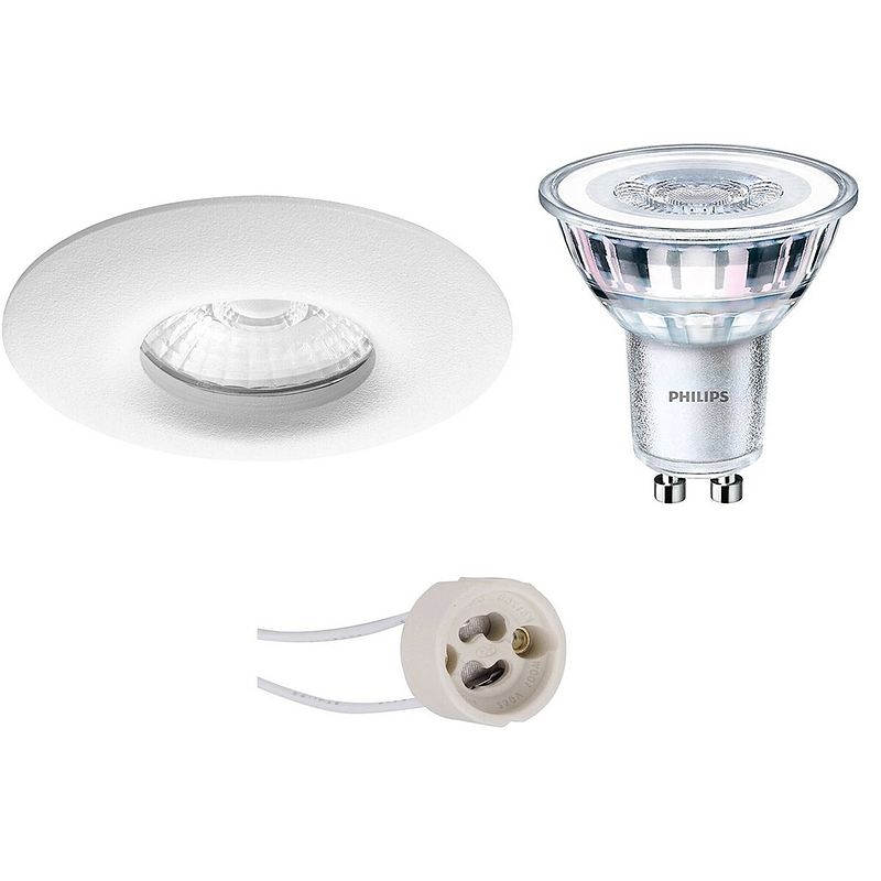 Foto van Led spot set - pragmi luno pro - waterdicht ip65 - gu10 fitting - inbouw rond - mat wit - ø82mm - philips - corepro 827