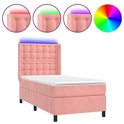 Foto van The living store boxspring led - fluweel 203x93x118/128cm - roze