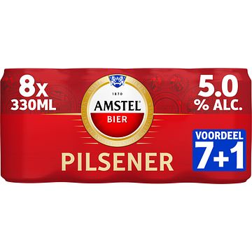 Foto van Amstel pilsener bier blik 7+1 x 330ml voordeelpack bij jumbo