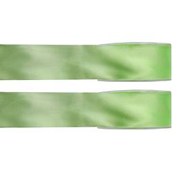 Foto van 2x hobby/decoratie groene satijnen sierlinten 1,5 cm/15 mm x 25 meter - cadeaulinten
