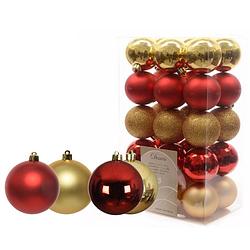 Foto van Kerstballen 42x stuks rood-goud 6 en 8 cm kunststof - kerstbal