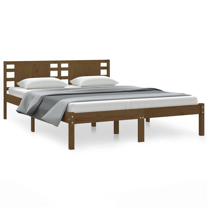 Foto van The living store klassiek houten bedframe - 205.5 x 126 x 100 cm - honingbruin