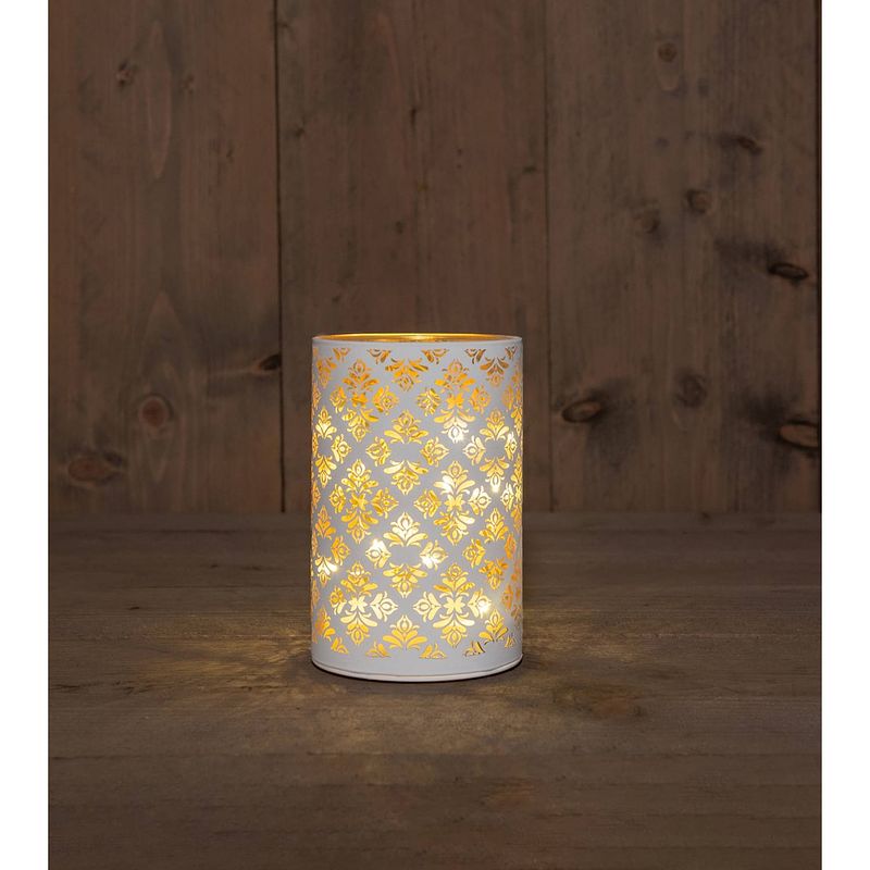 Foto van Anna'ss collection - b.o.t. cylinder glass baroque matt white 10x15 cm 8led