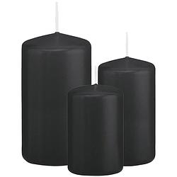 Foto van Stompkaarsen set van 3x stuks zwart 8-10-12 cm - stompkaarsen