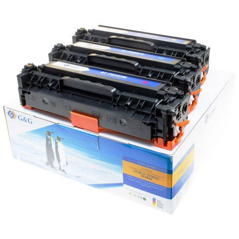 Foto van G&g tonercassette combipack vervangt hp 312a, cf383a, cf382a, cf381a cyaan, magenta, geel 2700 bladzijden compatibel toner multipack