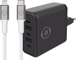 Foto van Bluebuilt power delivery / quick charge oplader 20w zwart + lightning kabel 1,5m nylon wit