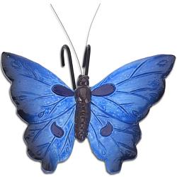 Foto van Tuindecoratie bloempothanger vlinder - kunststeen - blauw - 13 x 10 cm - tuinbeelden