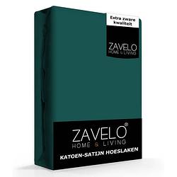 Foto van Zavelo katoen - hoeslaken katoen satijn donker groen - zijdezacht - extra hoog-1-persoons (90x200 cm)