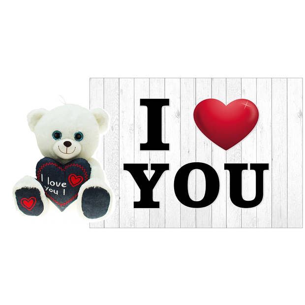 Foto van Pluche knuffel valentijn i love you beertje 30cm met hartjes wenskaart - knuffelberen