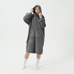 Foto van Sherry - hoodie plaid met mouwen 110x170 cm - charcoal grey - grijs