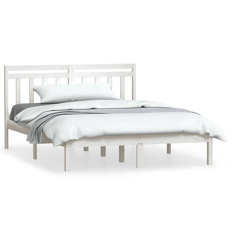 Foto van Vidaxl bedframe massief hout wit 150x200 cm 5ft king size