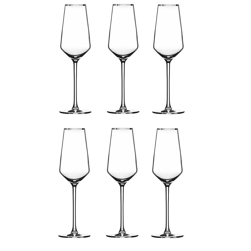 Foto van 4goodz alvito champagne flutes 6 stuks inhoud 21 cl met zilveren rand