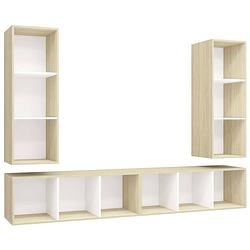 Foto van The living store televisiewandmeubelset - 37 x 37 x 107 cm - wit en sonoma eiken - spaanplaat