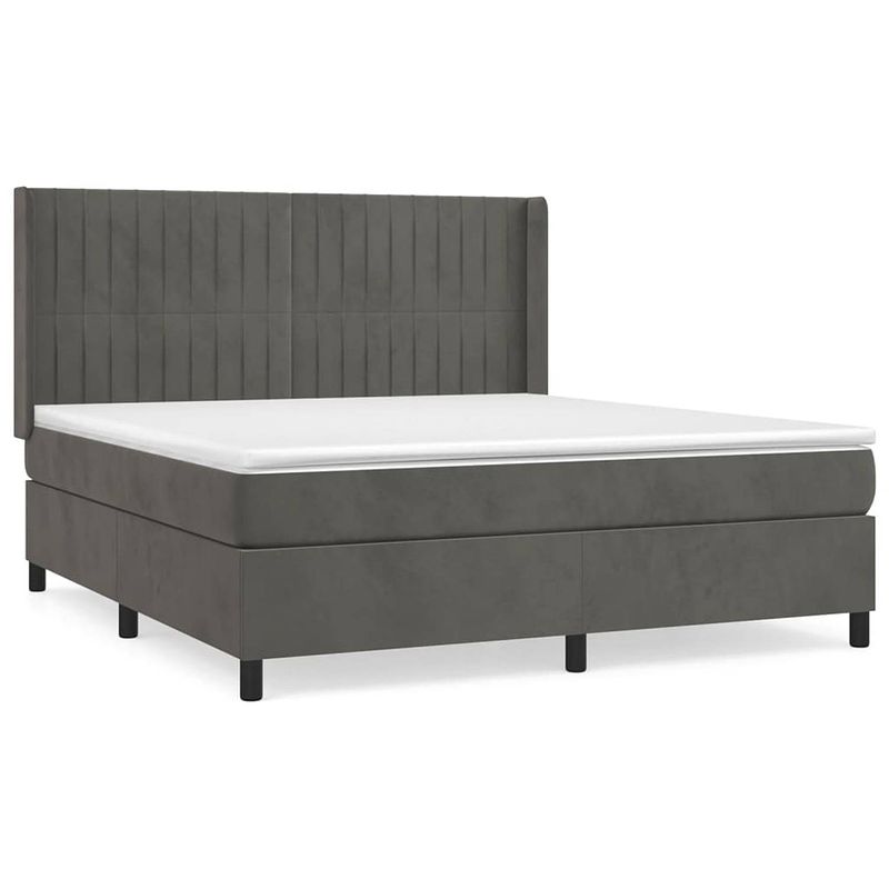 Foto van The living store boxspringbed donkergrijs fluweel - 203x183x118/128cm - pocketvering