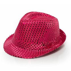Foto van Trilby hoed met pailletten - roze - glitter - verkleedhoofddeksels