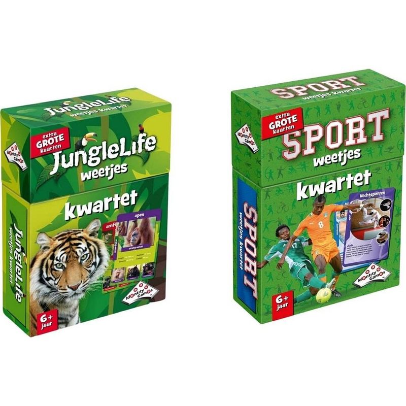 Foto van Spellenbundel - kwartet - 2 stuks - sealife junglelife kwartet & sport weetjes kwartet