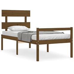 Foto van The living store bed grenenhout massief - honingbruin - 205.5 x 105.5 x 81 cm - multiplex lattenbodem