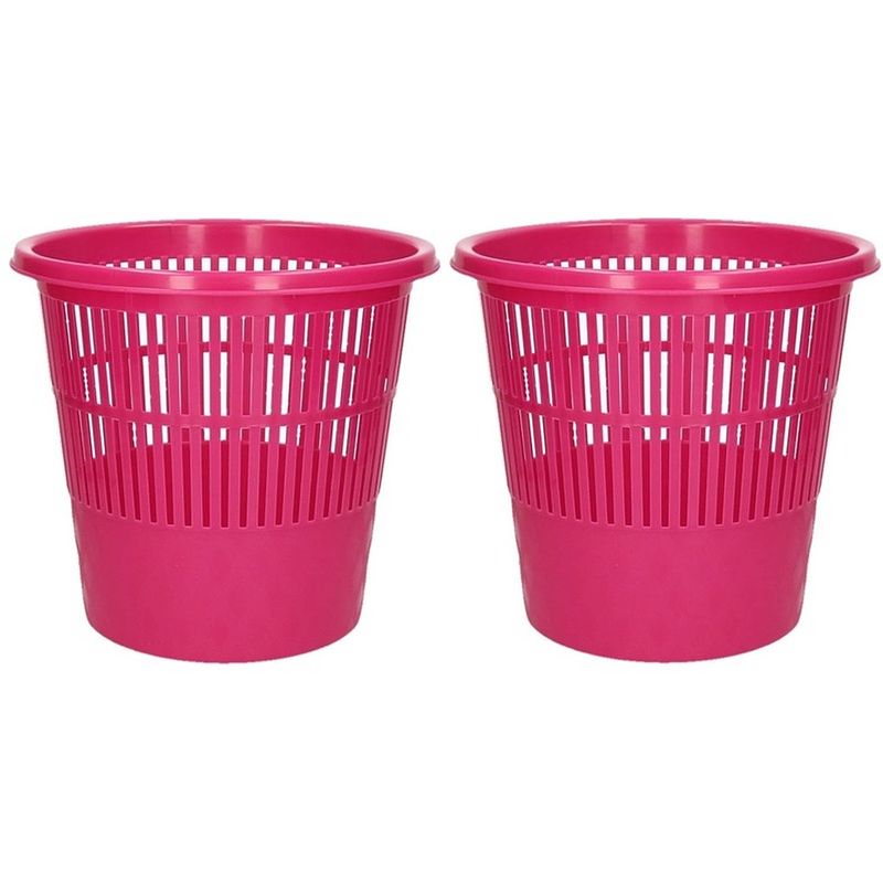 Foto van 2x roze vuilnisbakken/prullenbakken 20 liter - voordelige huishoud prullenbakken/vuilnisbakken/afvalbakken