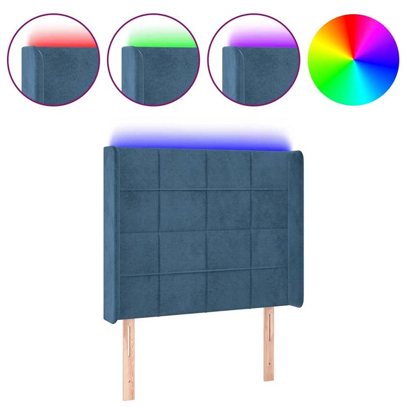 Foto van Vidaxl hoofdbord led 103x16x118/128 cm fluweel donkerblauw