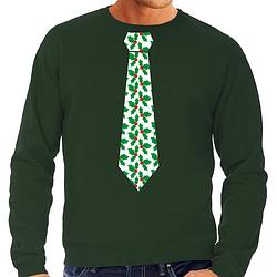 Foto van Stropdas kersttrui/kerst sweater mistletoe groen voor heren m - kerst truien