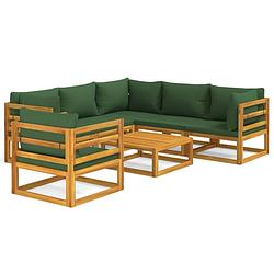 Foto van Vidaxl 7-delige loungeset met groene kussens massief hout