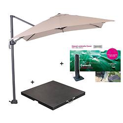 Foto van Garden impressions hawaii zweefparasol s 250x250 - donker grijs/ecru met 60 kg parasolvoet en parasolhoes