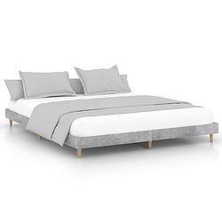 Foto van The living store bedframe betongrijs - 203x183x20 cm - duurzaam bewerkt hout - ondersteunende poten - multiplex