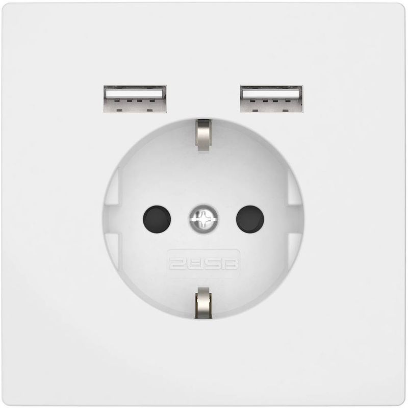 Foto van 2usb 2u-449061 inbouwstopcontact met usb zuiver wit (glanzend)