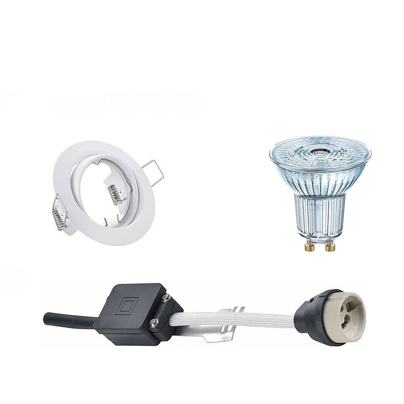 Foto van Led spot set - osram parathom par16 930 36d - gu10 fitting - dimbaar - inbouw rond - mat wit - 5.5w - warm wit 3000k -