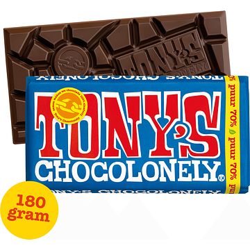 Foto van 2 voor € 4,50 | tony's chocolonely puur chocolade reep 70% 180g aanbieding bij jumbo