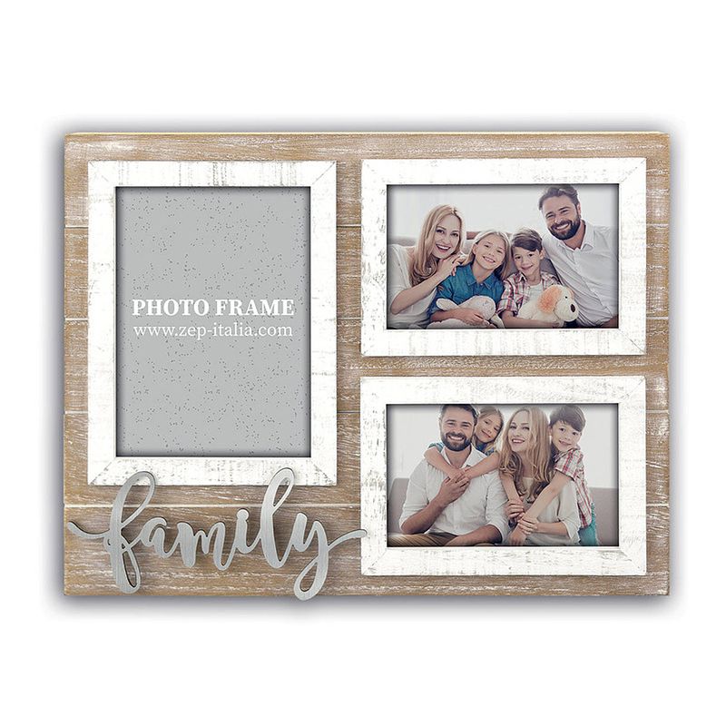 Foto van Zep - houten multi fotolijst orietta 3q met tekst ""family"" voor foto's 2x10x15 en 13x18 afmeting 37x28,5 cm - hr1733