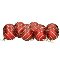 Foto van 12x stuks gedecoreerde kerstballen rood kunststof 6 cm - kerstbal