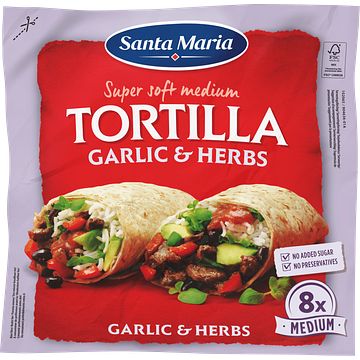 Foto van Santa maria tortilla wraps garlic&herbs medium 8 stuks 320g bij jumbo