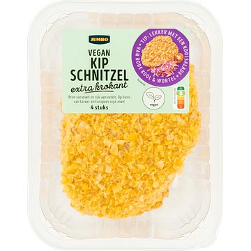 Foto van 3 voor € 9,00 | jumbo lekker veggie 100% plantaardige krokante kipschnitzel voordeelverpakking 400g aanbieding bij jumbo