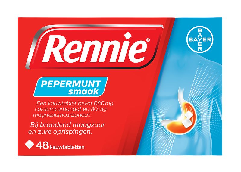 Foto van Rennie pepermunt kauwtabletten bij brandend maagzuur