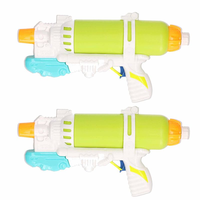 Foto van 2x waterpistool/waterpistolen 34 cm groen/wit - waterpistolen