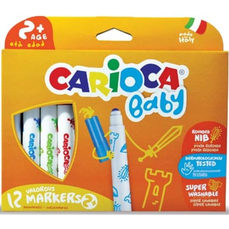 Foto van Carioca viltstifen baby, kartonnen etui met 12 stuks in geassorteerde kleuren