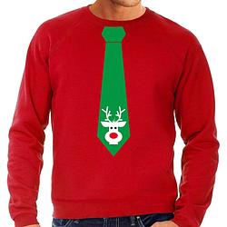 Foto van Stropdas kersttrui/kerst sweater rendier rood voor heren s - kerst truien