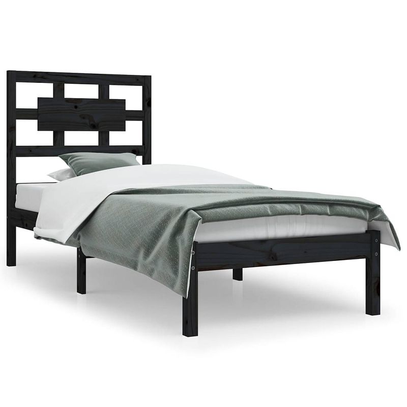 Foto van The living store bedframe grenenhout - zwart - 205.5 x 95.5 x 31 cm - incl - hoofdeinde - matras niet inbegrepen