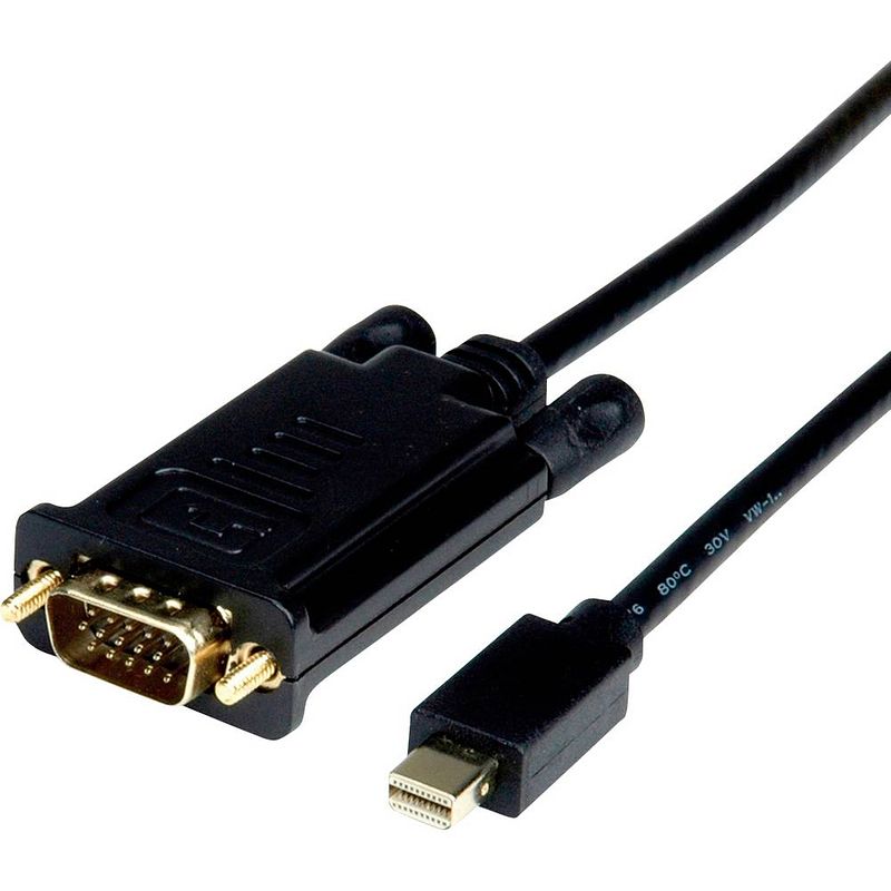 Foto van Roline mini-displayport / vga adapterkabel mini displayport stekker, vga-stekker 15-polig 5.00 m zwart 11.04.5979 displayport-kabel