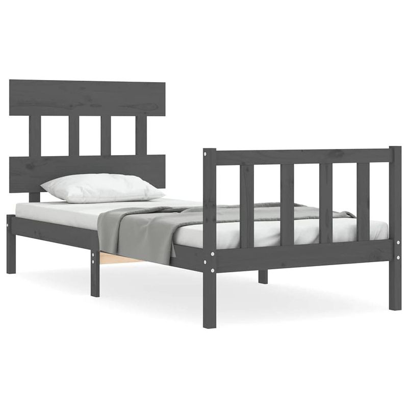 Foto van The living store bedframe met hoofdbord massief hout grijs 100x200 cm - bed