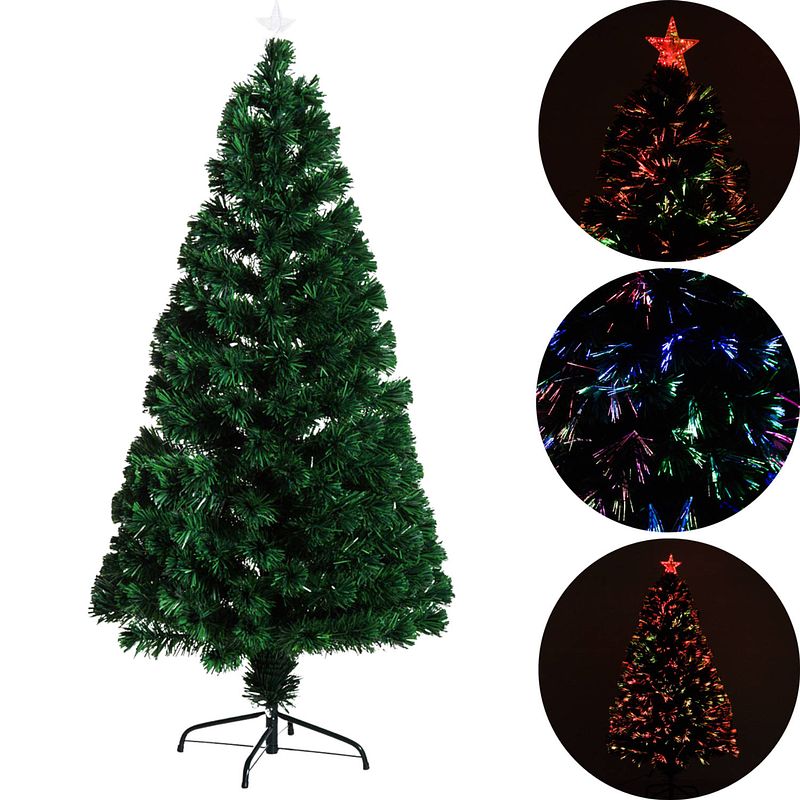 Foto van Kunstkerstboom met glasvezel verlichting en decoratie - kerstboom - kerst - led - 150 cm