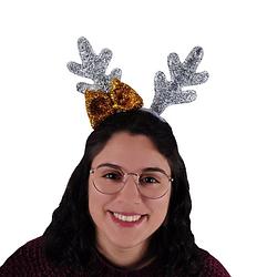 Foto van Kerst diadeem/haarband rendier gewei zilver met strik - verkleedattributen