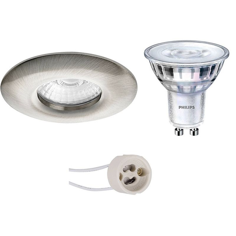 Foto van Led spot set - pragmi luno pro - waterdicht ip65 - gu10 fitting - inbouw rond - mat nikkel - ø82mm - philips -