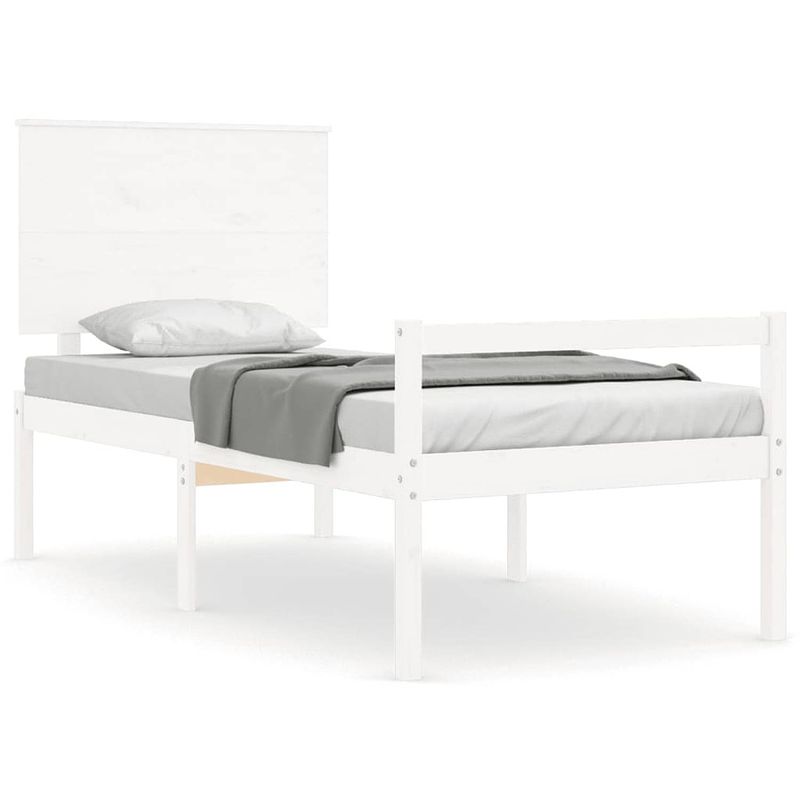 Foto van The living store bed grenenhouten - wit - 205.5 x 95.5 x 82.5 cm - multiplex lattenbodem