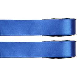 Foto van 2x blauwe satijnlint rollen 1,5 cm x 25 meter cadeaulint verpakkingsmateriaal - cadeaulinten