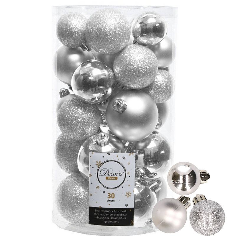 Foto van Decoris kerstballen 44x stuks zilver 3-4-5-6 cm kunststof - kerstbal