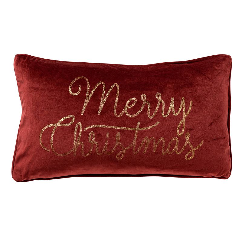 Foto van Merry christmas - sierkussen 30x50 rood - kerst decoratie - velvet