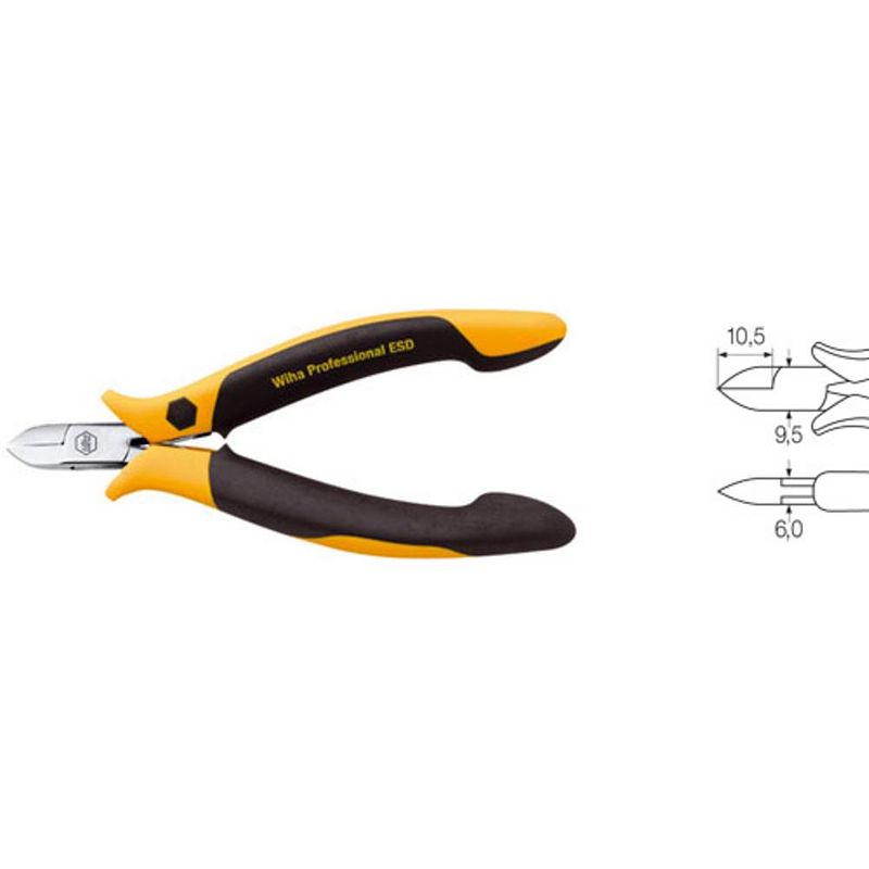 Foto van Wiha diagonal cutter up to 1,2mm yellow-black 115mm 26826 esd zijkniptang zonder facet 115 mm